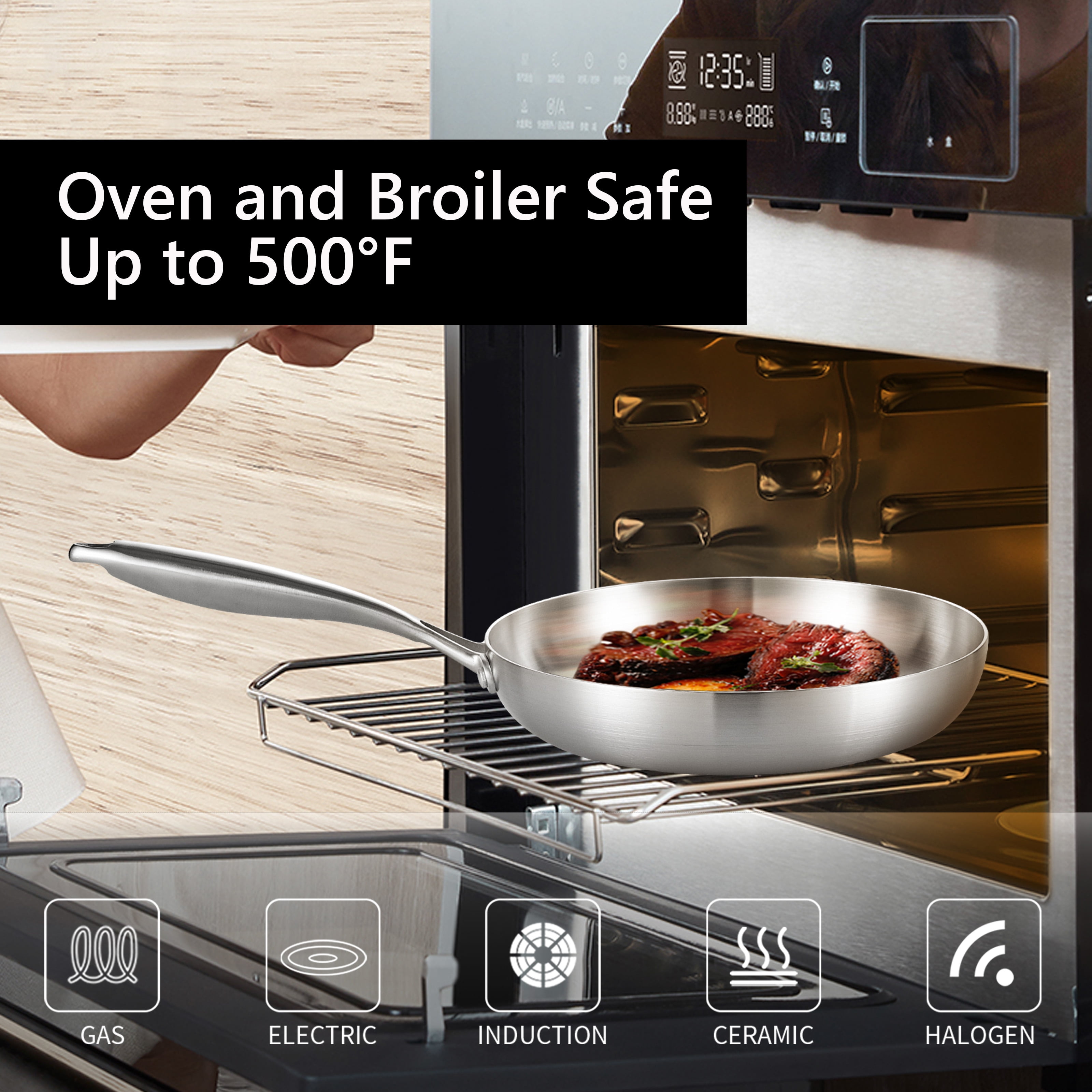 LOLYKITCH Tri Ply Stainless Steel Pan Set  8 5 inch  10 inch  12 inch Chef & Frying Pan  Induction & Oven Safe