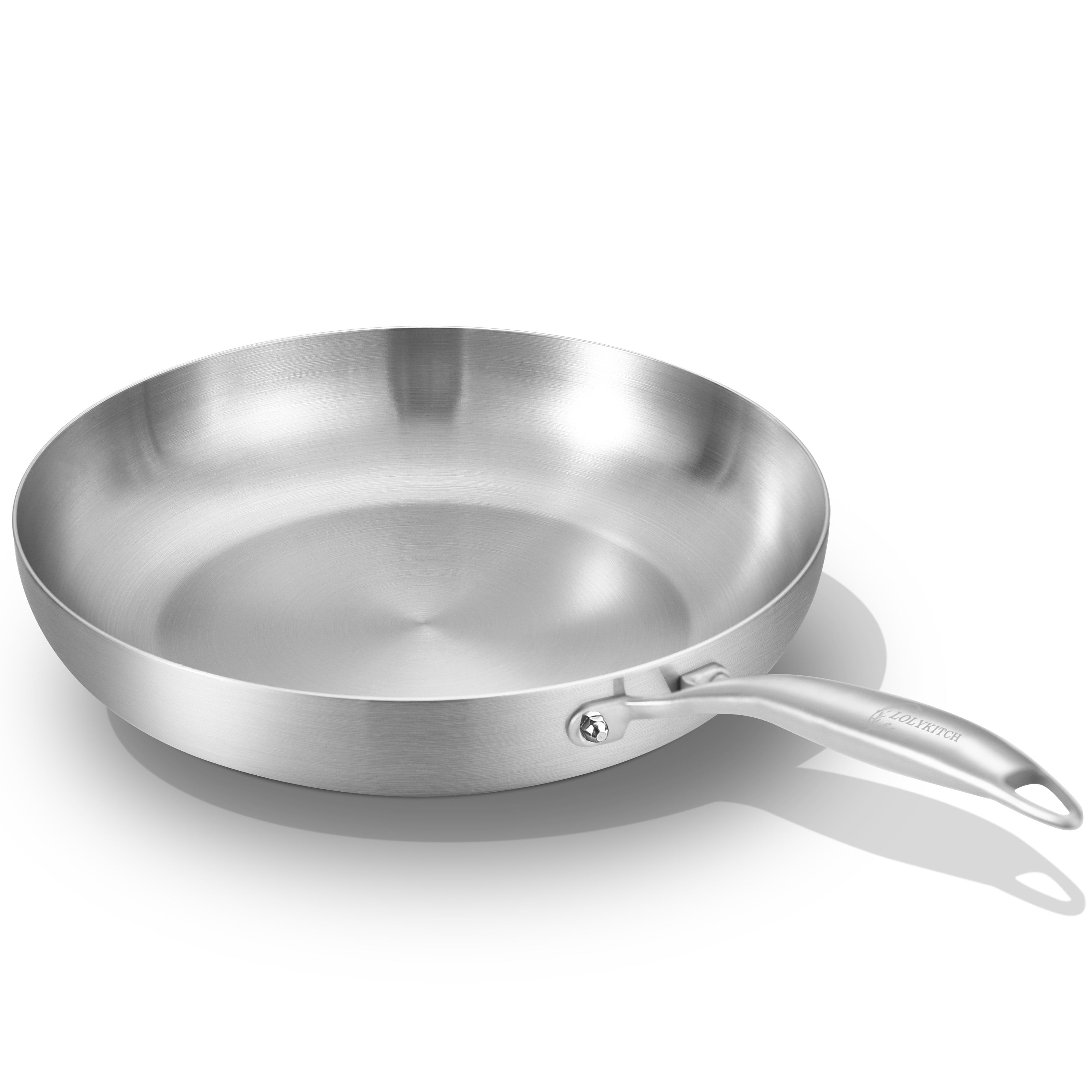 LOLYKITCH Tri Ply Stainless Steel Pan Set  8 5 inch  10 inch  12 inch Chef & Frying Pan  Induction & Oven Safe