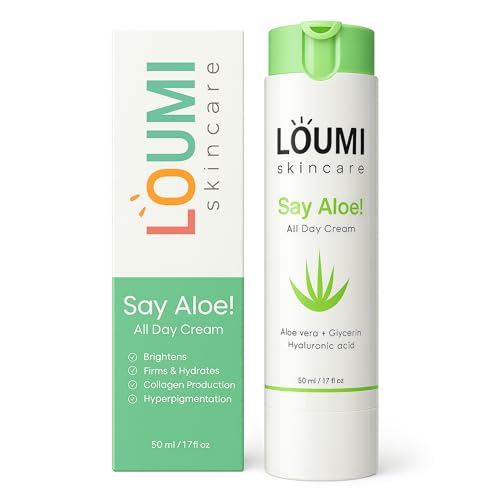 LOUMI Skincare Say Aloe All Day Face Cream   Hydrating Aloe Vera & Hyaluronic Acid Moisturizer   Nourishes  Soothes & Softens Dry Skin   Natural  Vegan & Cruelty Free   1oz