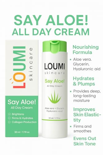 LOUMI Skincare Say Aloe All Day Face Cream   Hydrating Aloe Vera & Hyaluronic Acid Moisturizer   Nourishes  Soothes & Softens Dry Skin   Natural  Vegan & Cruelty Free   1oz