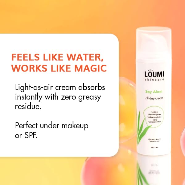 LOUMI Skincare Say Aloe All Day Face Cream   Hydrating Aloe Vera & Hyaluronic Acid Moisturizer   Nourishes  Soothes & Softens Dry Skin   Natural  Vegan & Cruelty Free   1oz