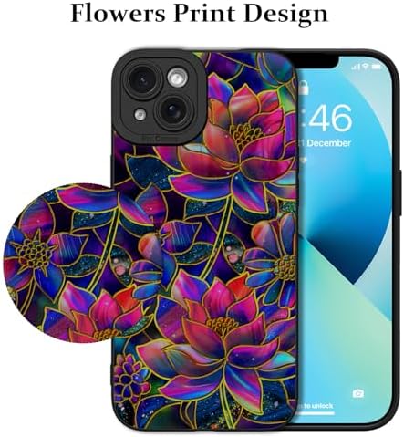 LSL Funda para iPhone 13, diseño de flores moradas, diseño de estampado de flores, TPU suave, lente de cámara completa, anti-caídas, antiarañazos, a prueba de golpes, funda protectora delgada para