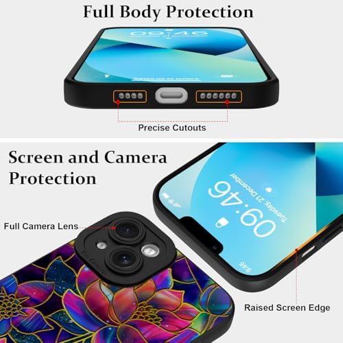 LSL Funda para iPhone 13, diseño de flores moradas, diseño de estampado de flores, TPU suave, lente de cámara completa, anti-caídas, antiarañazos, a prueba de golpes, funda protectora delgada para