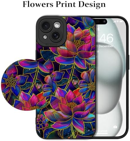 LSL Funda para iPhone 13, diseño de flores moradas, diseño de estampado de flores, TPU suave, lente de cámara completa, anti-caídas, antiarañazos, a prueba de golpes, funda protectora delgada para