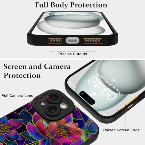 LSL Funda para iPhone 13, diseño de flores moradas, diseño de estampado de flores, TPU suave, lente de cámara completa, anti-caídas, antiarañazos, a prueba de golpes, funda protectora delgada para