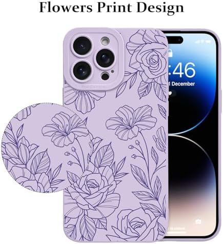 LSL Funda para iPhone 13, diseño de flores moradas, diseño de estampado de flores, TPU suave, lente de cámara completa, anti-caídas, antiarañazos, a prueba de golpes, funda protectora delgada para