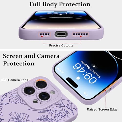 LSL Funda para iPhone 13, diseño de flores moradas, diseño de estampado de flores, TPU suave, lente de cámara completa, anti-caídas, antiarañazos, a prueba de golpes, funda protectora delgada para