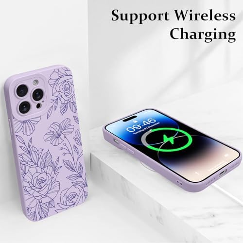 LSL Funda para iPhone 13, diseño de flores moradas, diseño de estampado de flores, TPU suave, lente de cámara completa, anti-caídas, antiarañazos, a prueba de golpes, funda protectora delgada para