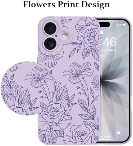 LSL Funda para iPhone 13, diseño de flores moradas, diseño de estampado de flores, TPU suave, lente de cámara completa, anti-caídas, antiarañazos, a prueba de golpes, funda protectora delgada para