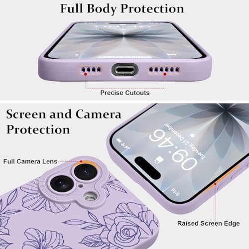 LSL Funda para iPhone 13, diseño de flores moradas, diseño de estampado de flores, TPU suave, lente de cámara completa, anti-caídas, antiarañazos, a prueba de golpes, funda protectora delgada para