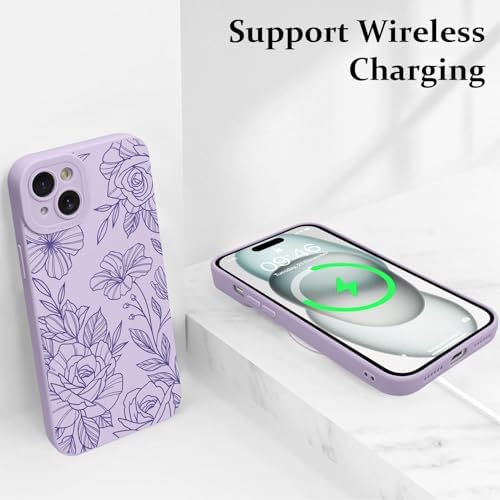 LSL Funda para iPhone 13, diseño de flores moradas, diseño de estampado de flores, TPU suave, lente de cámara completa, anti-caídas, antiarañazos, a prueba de golpes, funda protectora delgada para