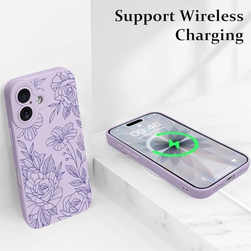 LSL Funda para iPhone 13, diseño de flores moradas, diseño de estampado de flores, TPU suave, lente de cámara completa, anti-caídas, antiarañazos, a prueba de golpes, funda protectora delgada para