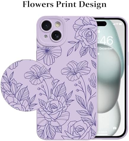 LSL Funda para iPhone 13, diseño de flores moradas, diseño de estampado de flores, TPU suave, lente de cámara completa, anti-caídas, antiarañazos, a prueba de golpes, funda protectora delgada para