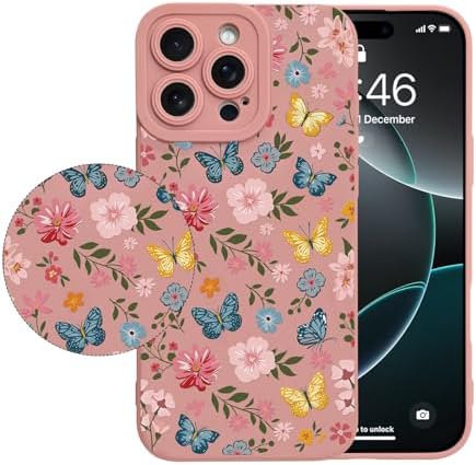 LSL Funda para iPhone 13, diseño de flores moradas, diseño de estampado de flores, TPU suave, lente de cámara completa, anti-caídas, antiarañazos, a prueba de golpes, funda protectora delgada para
