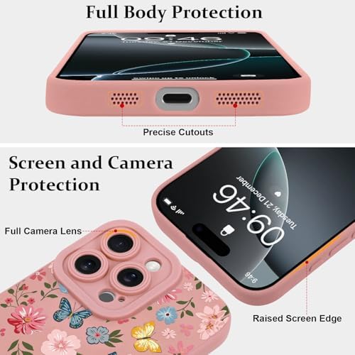 LSL Funda para iPhone 13, diseño de flores moradas, diseño de estampado de flores, TPU suave, lente de cámara completa, anti-caídas, antiarañazos, a prueba de golpes, funda protectora delgada para