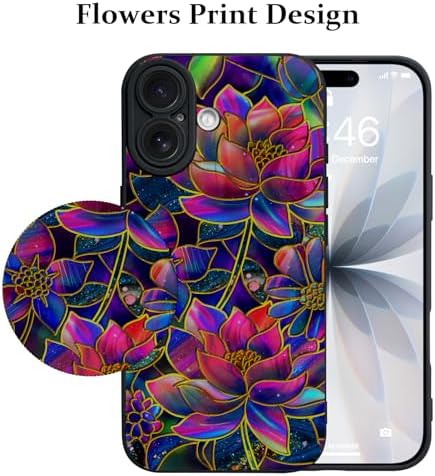 LSL Funda para iPhone 13, diseño de flores moradas, diseño de estampado de flores, TPU suave, lente de cámara completa, anti-caídas, antiarañazos, a prueba de golpes, funda protectora delgada para