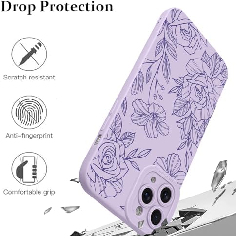 LSL Funda para iPhone 13, diseño de flores moradas, diseño de estampado de flores, TPU suave, lente de cámara completa, anti-caídas, antiarañazos, a prueba de golpes, funda protectora delgada para