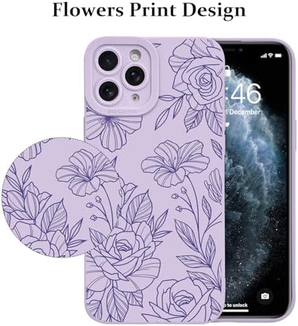 LSL Funda para iPhone 13, diseño de flores moradas, diseño de estampado de flores, TPU suave, lente de cámara completa, anti-caídas, antiarañazos, a prueba de golpes, funda protectora delgada para