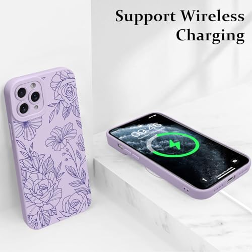 LSL Funda para iPhone 13, diseño de flores moradas, diseño de estampado de flores, TPU suave, lente de cámara completa, anti-caídas, antiarañazos, a prueba de golpes, funda protectora delgada para