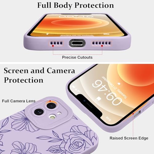 LSL Funda para iPhone 13, diseño de flores moradas, diseño de estampado de flores, TPU suave, lente de cámara completa, anti-caídas, antiarañazos, a prueba de golpes, funda protectora delgada para