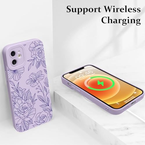 LSL Funda para iPhone 13, diseño de flores moradas, diseño de estampado de flores, TPU suave, lente de cámara completa, anti-caídas, antiarañazos, a prueba de golpes, funda protectora delgada para