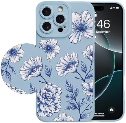 LSL Funda para iPhone 13, diseño de flores moradas, diseño de estampado de flores, TPU suave, lente de cámara completa, anti-caídas, antiarañazos, a prueba de golpes, funda protectora delgada para