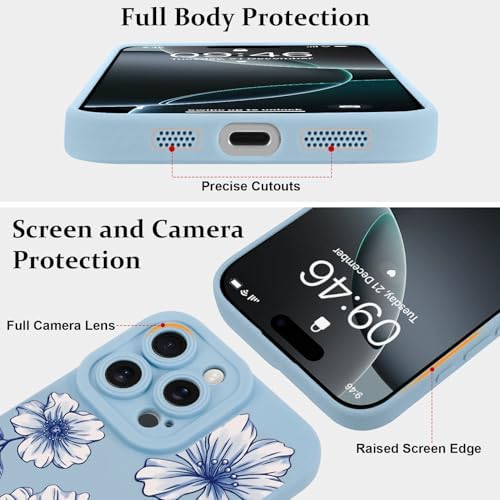 LSL Funda para iPhone 13, diseño de flores moradas, diseño de estampado de flores, TPU suave, lente de cámara completa, anti-caídas, antiarañazos, a prueba de golpes, funda protectora delgada para