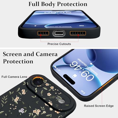LSL Funda para iPhone 13, diseño de flores moradas, diseño de estampado de flores, TPU suave, lente de cámara completa, anti-caídas, antiarañazos, a prueba de golpes, funda protectora delgada para