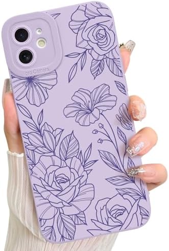 LSL Funda para iPhone 13, diseño de flores moradas, diseño de estampado de flores, TPU suave, lente de cámara completa, anti-caídas, antiarañazos, a prueba de golpes, funda protectora delgada para