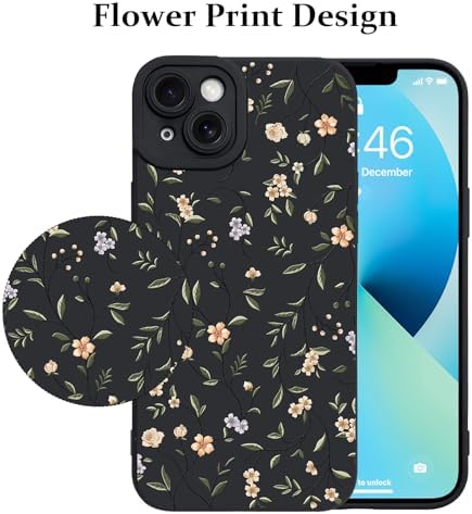 LSL Funda para iPhone 13, diseño de flores moradas, diseño de estampado de flores, TPU suave, lente de cámara completa, anti-caídas, antiarañazos, a prueba de golpes, funda protectora delgada para