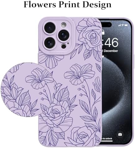 LSL Funda para iPhone 13, diseño de flores moradas, diseño de estampado de flores, TPU suave, lente de cámara completa, anti-caídas, antiarañazos, a prueba de golpes, funda protectora delgada para