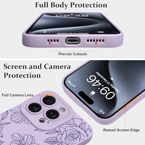 LSL Funda para iPhone 13, diseño de flores moradas, diseño de estampado de flores, TPU suave, lente de cámara completa, anti-caídas, antiarañazos, a prueba de golpes, funda protectora delgada para
