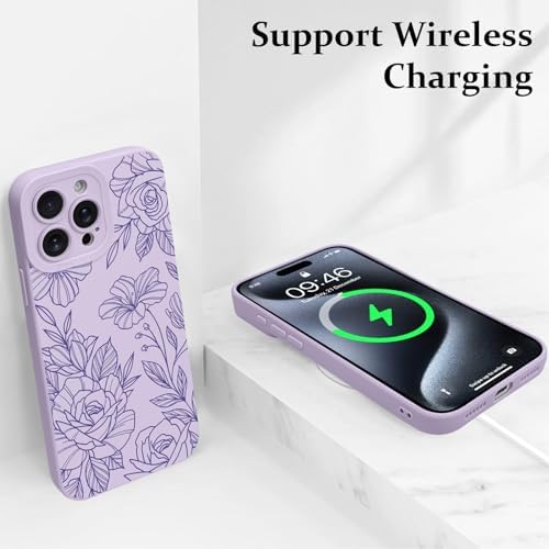 LSL Funda para iPhone 13, diseño de flores moradas, diseño de estampado de flores, TPU suave, lente de cámara completa, anti-caídas, antiarañazos, a prueba de golpes, funda protectora delgada para