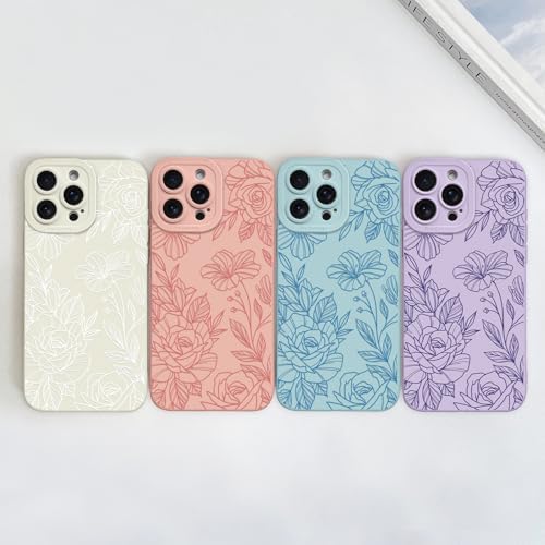 LSL Funda para iPhone 13, diseño de flores moradas, diseño de estampado de flores, TPU suave, lente de cámara completa, anti-caídas, antiarañazos, a prueba de golpes, funda protectora delgada para