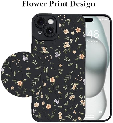 LSL Funda para iPhone 13, diseño de flores moradas, diseño de estampado de flores, TPU suave, lente de cámara completa, anti-caídas, antiarañazos, a prueba de golpes, funda protectora delgada para