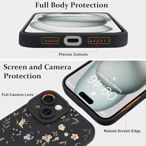 LSL Funda para iPhone 13, diseño de flores moradas, diseño de estampado de flores, TPU suave, lente de cámara completa, anti-caídas, antiarañazos, a prueba de golpes, funda protectora delgada para