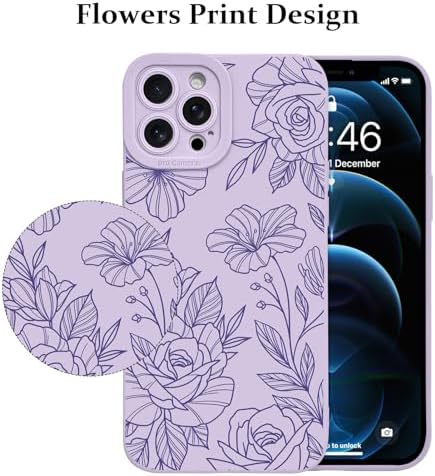 LSL Funda para iPhone 13, diseño de flores moradas, diseño de estampado de flores, TPU suave, lente de cámara completa, anti-caídas, antiarañazos, a prueba de golpes, funda protectora delgada para