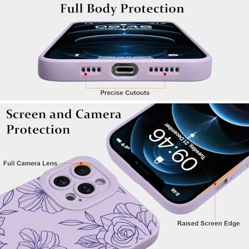 LSL Funda para iPhone 13, diseño de flores moradas, diseño de estampado de flores, TPU suave, lente de cámara completa, anti-caídas, antiarañazos, a prueba de golpes, funda protectora delgada para