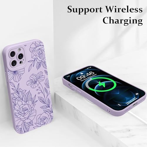 LSL Funda para iPhone 13, diseño de flores moradas, diseño de estampado de flores, TPU suave, lente de cámara completa, anti-caídas, antiarañazos, a prueba de golpes, funda protectora delgada para