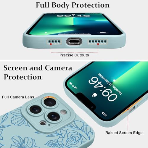 LSL Funda para iPhone 13, diseño de flores moradas, diseño de estampado de flores, TPU suave, lente de cámara completa, anti-caídas, antiarañazos, a prueba de golpes, funda protectora delgada para