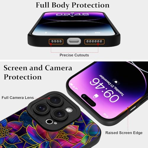 LSL Funda para iPhone 13, diseño de flores moradas, diseño de estampado de flores, TPU suave, lente de cámara completa, anti-caídas, antiarañazos, a prueba de golpes, funda protectora delgada para