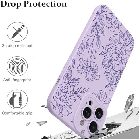 LSL Funda para iPhone 13, diseño de flores moradas, diseño de estampado de flores, TPU suave, lente de cámara completa, anti-caídas, antiarañazos, a prueba de golpes, funda protectora delgada para