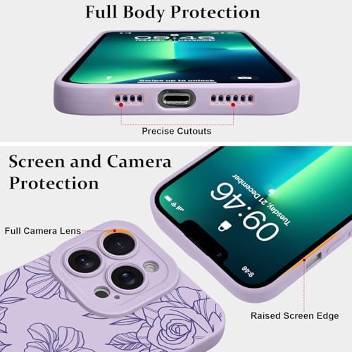 LSL Funda para iPhone 13, diseño de flores moradas, diseño de estampado de flores, TPU suave, lente de cámara completa, anti-caídas, antiarañazos, a prueba de golpes, funda protectora delgada para