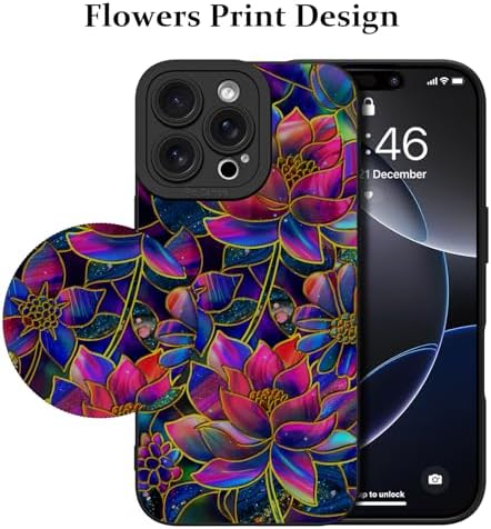 LSL Funda para iPhone 13, diseño de flores moradas, diseño de estampado de flores, TPU suave, lente de cámara completa, anti-caídas, antiarañazos, a prueba de golpes, funda protectora delgada para