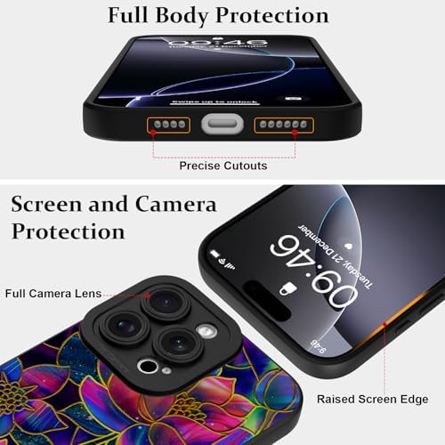 LSL Funda para iPhone 13, diseño de flores moradas, diseño de estampado de flores, TPU suave, lente de cámara completa, anti-caídas, antiarañazos, a prueba de golpes, funda protectora delgada para