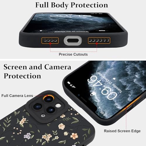 LSL Funda para iPhone 13, diseño de flores moradas, diseño de estampado de flores, TPU suave, lente de cámara completa, anti-caídas, antiarañazos, a prueba de golpes, funda protectora delgada para