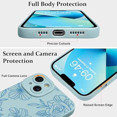 LSL Funda para iPhone 13, diseño de flores moradas, diseño de estampado de flores, TPU suave, lente de cámara completa, anti-caídas, antiarañazos, a prueba de golpes, funda protectora delgada para