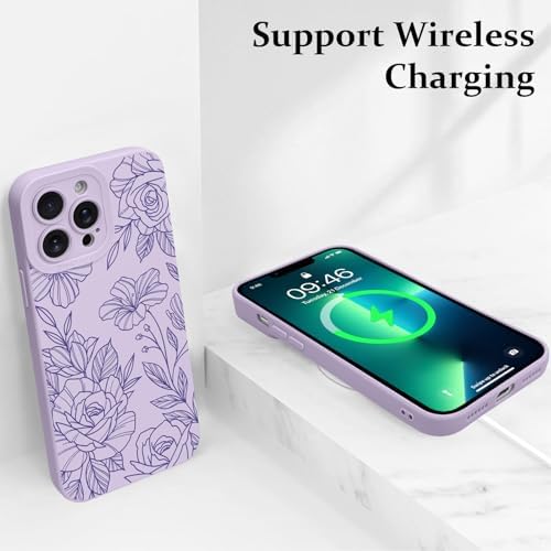 LSL Funda para iPhone 13, diseño de flores moradas, diseño de estampado de flores, TPU suave, lente de cámara completa, anti-caídas, antiarañazos, a prueba de golpes, funda protectora delgada para
