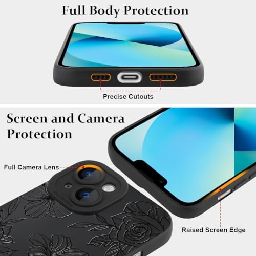 LSL Funda para iPhone 13, diseño de flores moradas, diseño de estampado de flores, TPU suave, lente de cámara completa, anti-caídas, antiarañazos, a prueba de golpes, funda protectora delgada para