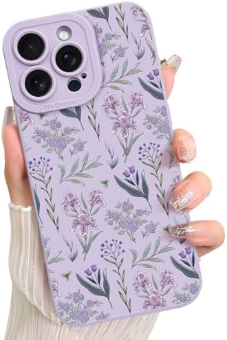 LSL Funda para iPhone 13, diseño de flores moradas, diseño de estampado de flores, TPU suave, lente de cámara completa, anti-caídas, antiarañazos, a prueba de golpes, funda protectora delgada para